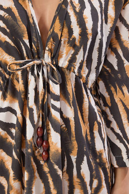 TRENDYOLMILLA Zebra Desenli Maxi Dokuma Buzgu Detayl? %100 Pamuklu Plaj Elbisesi TBESS25EL00017  фото 11