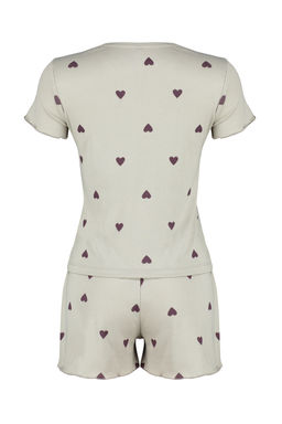 Trendyolmilla Gri Melanj Kalpli Slogan Bask?l? Lastikli Fitilli Sortlu Orme Pijama Tak?m? THMSS24PT00220  фото 21