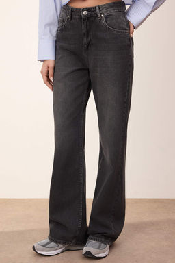 Trendyolmilla Wardrope Essentials Antrasit DOKUMLU Yuksek Bel Wide Leg Jeans TWOSS26JE00128