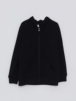 Kap??onlu Basic Uzun Kollu K?z ?ocuk Fermuarl? Sweatshirt