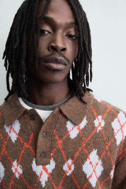 KNIT ARGYLE POLO SHIRT WITH RIPPED EFFECT - Zara фото 5