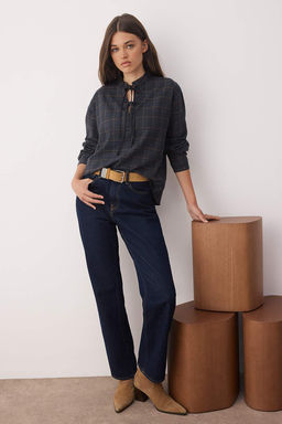 Cok Renkli Flanel Ekoseli Baglama Detayl? Dokuma Bluz TWOAW26BZ00146