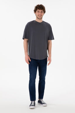 Erkek Long Fit Bisiklet Yaka Antrasit Basic Ti__rt Sepette S_rpriz _ndirim