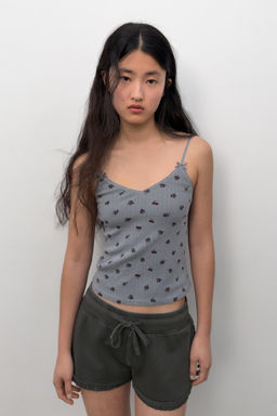 TOP POINTELLE FLORES / Gris