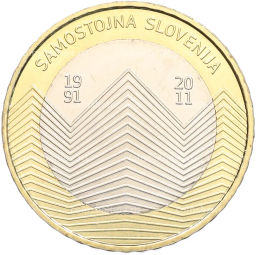 Монета 3 евро 2011 года Словения 20 лет независимости Словении