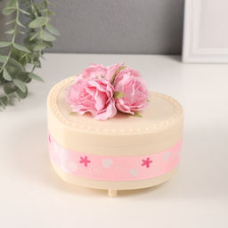 Шкатулка музыкальная механическая Нежные розы, пластик, молочная, 12?13.5?10.5 см