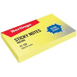 Цена за 2 шт. Блок самоклеящийся Berlingo "Ultra Sticky" 50*75мм 80л., неоновый желтый (LSn_39410, )