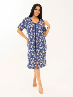 Халат женский, цвет Индиго белый