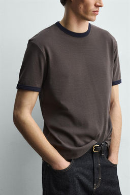 CAMISETA RIB CONTRASTE B?SICA / Gris antracita - Zara фото 6