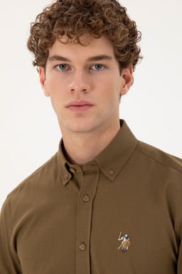 Мужская рубашка цвета хаки с длинным рукавом - U.s. polo assn фото 2