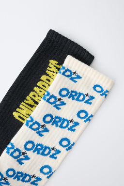 4-14 YEARS/ 2-PACK OF LONG SOCKS WITH TEXT