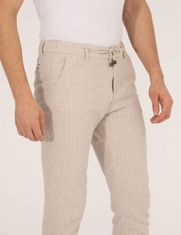 Bej Carrot Fit Beli Lastikli Keten Kar___ml_ Kanvas Pantolon - Pierre cardin фото 2