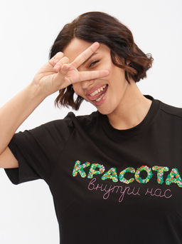 Футболка с вышивкой FU21602BLK01 - Артесса фото 6