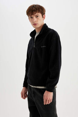 Флисовый свитшот с принтом и воротником-стойкой Comfort Fit - Defacto фото 3