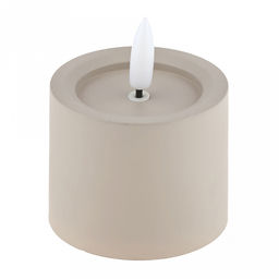 Свеча интерьерная, светодиодная на батарейках д6см h5(7,5)см, свет теплый, с мерцанием, матовый пластик, цвет бежевый, питание от 2-х батареек ААА (в комплект не входят) (Китай)