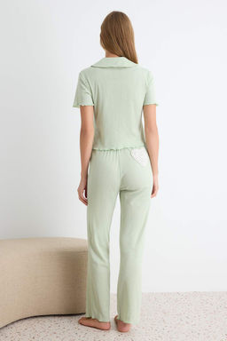 Mint %100 Pamuklu Kalpli Dantelli Pointel/Fitilli _rme Pijama Tak_m_ THMAW27PT00032