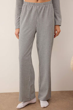 Siyah-Beyaz Cizgili Fitilli Gomlek Yaka Orme Pijama Tak?m? THMAW26PT00131 - Trendyolmilla фото 3