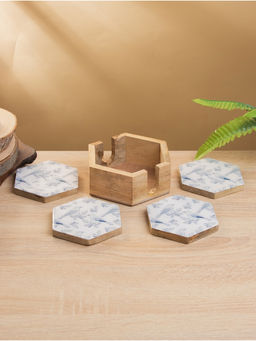 Подставка под горячее «Синие птицы», набор 4 шт., 15×13×5 см, дерево манго