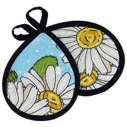 Кухонный комплект Душистая ромашка, вид 4: прихватка 12х18см форма Капелька - 2шт, рогожка 171г/м2, хлопок 100%, наполнитель - ватин 280г/м2, на пластмассовом подвесе, Домашняя мода (Россия)  фото 2