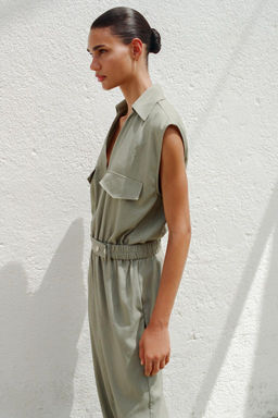 LINEN BLEND BELTED JUMPSUIT - Zara фото 3