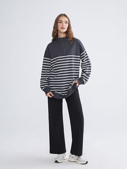B?y?k Beden ?izgili Kad?n Sweatshirt Tunik