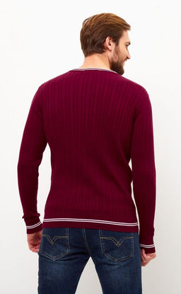 Пуловер с контрастной V-образной горловиной F221-15-3010 бордовый - Fine joyce фото 5