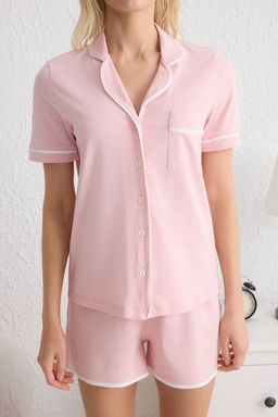 Trendyolmilla Lacivert %100 Pamuklu Biye Detayl? Sortlu Orme Pijama Tak?m? THMSS20PT0406  фото 20