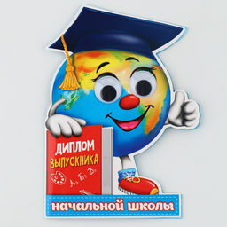 Диплом  "Выпускника начальной школы", глобус с глазками, 12,5 х 17 см , набор 10 шт.