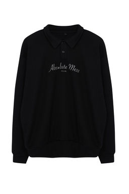 TRENDYOL MAN Siyah Oversize/Genis Kesim Yaz? Bask?l? Polo Yaka Sweathisrt TMNAW25SW00019 - Trendyolmilla фото 2