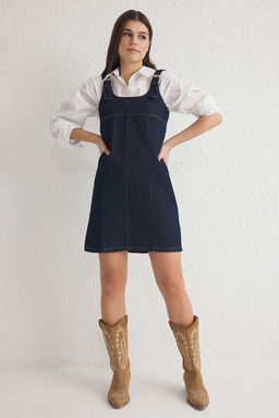 Trendyolmilla Koyu Mavi Tokal? Ayarlanabilir Ask?l? Mini Denim Elbise TWOSS25EL00154