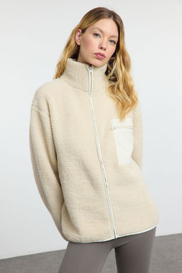 Winter Essentials Tas Kal?n Polar Fermuarl? Dik Yaka Cepli Orme Sweatshirt TWOAW24SW00071