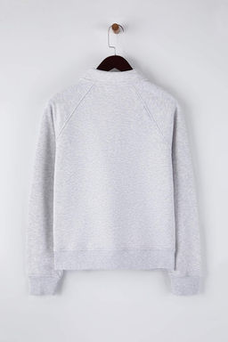 Gri Melanj Patl? Regular/Normal Kal?p Kal?n Ici Polarl? Orme Sweatshirt TWOAW26SW00208