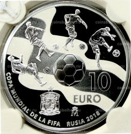 Монета 10 евро 2017 года Испания Чемпионат мира по футболу 2018, Россия (в слабе)