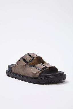 Trendyol Shoes Siyah Rivetli Cift Tokal? Duz Kad?n Terlik TAKSS25TE00004 - Trendyolmilla фото 2