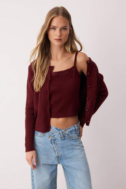 Bordo Kare Yaka Dantel Garnili Triko H?rka-Bluz Yumusak Dokulu Triko Tak?m TWOAW26HI00086 - Trendyolmilla фото 18