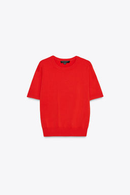 BASIC PLAIN KNIT SHORT SLEEVE TOP - Zara фото 3