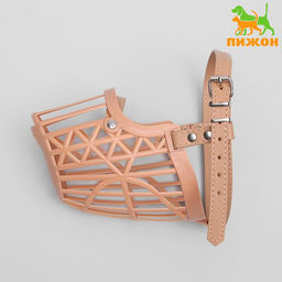 Намордник пластиковый №6 с ошейником из эко кожи ОМ 35 см ДН 12 см ОШ 52-67 см