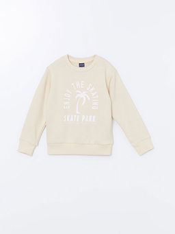 Bisiklet Yaka Bask?l? Uzun Kollu Erkek ?ocuk Sweatshirt