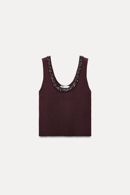 PLAIN KNIT TOP WITH RHINESTONE BEADS - Zara фото 7