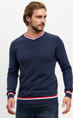 Пуловер однотонный мужской с V-образным вырезом F021-15-0046 blue melange - Fine joyce фото 3