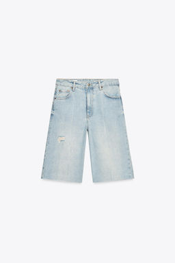 TRF RIPPED MID-RISE DENIM JORTS - Zara фото 6