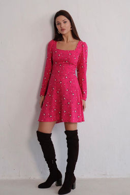 Платье с вырезом каре малиновое в цветок - Martichelli фото 3