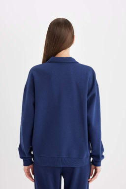 Толстая повседневная толстовка с принтом и вырезом поло Relax Fit - Defacto фото 6