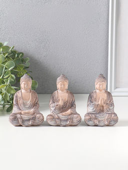 Набор фигурок 3 шт. полистоун «Три будды», беж с белым, 5×6.8×10.3 см