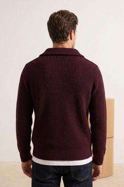 Bordo Regular Yar?m Bal?kc? Yaka Duz Triko Kazak TMNAW22KZ0347