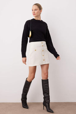 Ekru Dugmeli Tuvit Dokuma Mini Etek TWOAW26ET00098