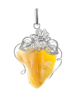 Изысканный кулон Филигрань с натуральным янтарём медового цвета
