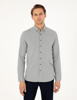 Haki Oxford Slim Fit Uzun Kollu G_mlek