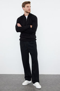 Siyah Slim Fit Pamuklu Yar_m Bal_k__ Fermuarl_ Yaka Smart Triko Kazak TMNAW23KZ00215 - Trendyolmilla фото 2