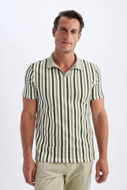 Slim Fit Dar Kesim Cizgili K?sa Kollu Polo Tisort